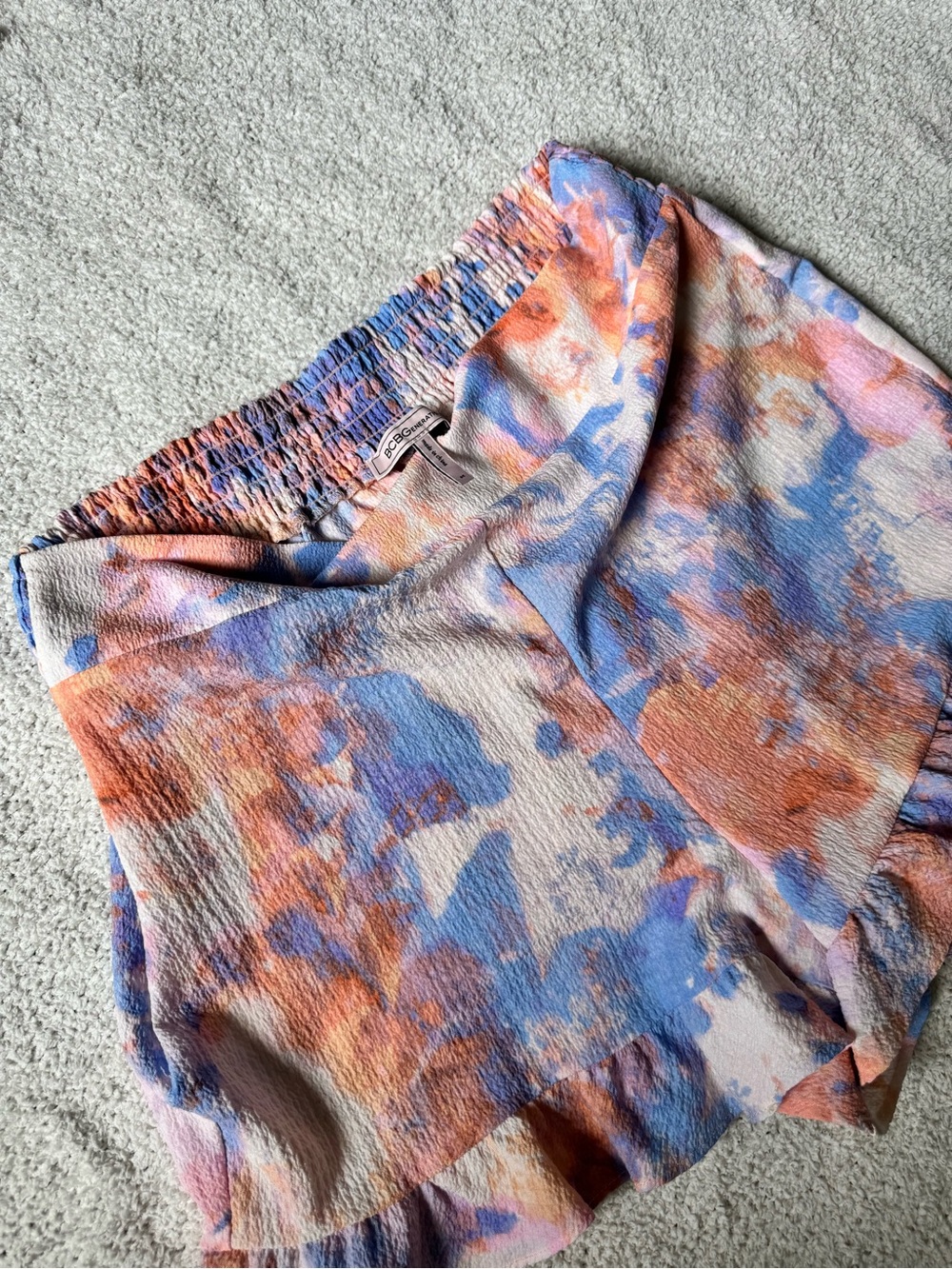 BCBGeneration Pastel Tie-Dye Smocked Top in Blue & Peach